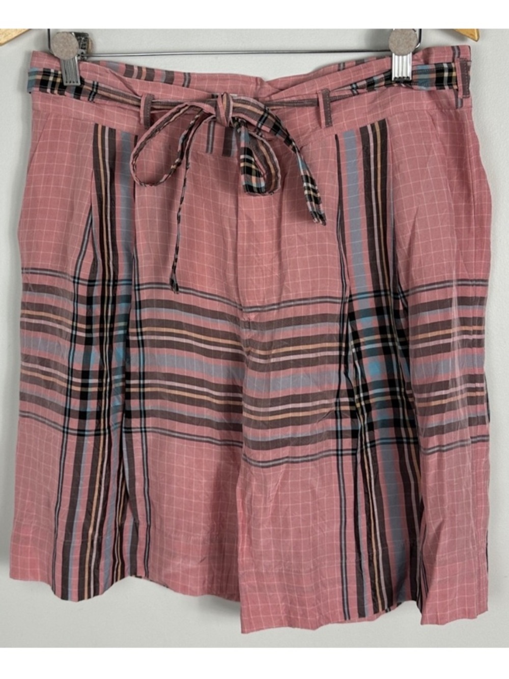 Philosophy Di Lorenzo Serafini Pink Plaid Belted Short Bermuda Womens Sz 8 Italy